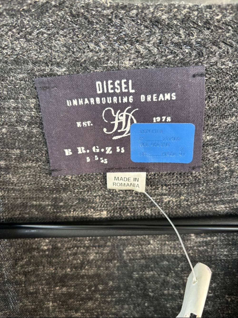 Diesel Men’s Marled Charcoal Button-Front Cardigan - Picture 2 of 5